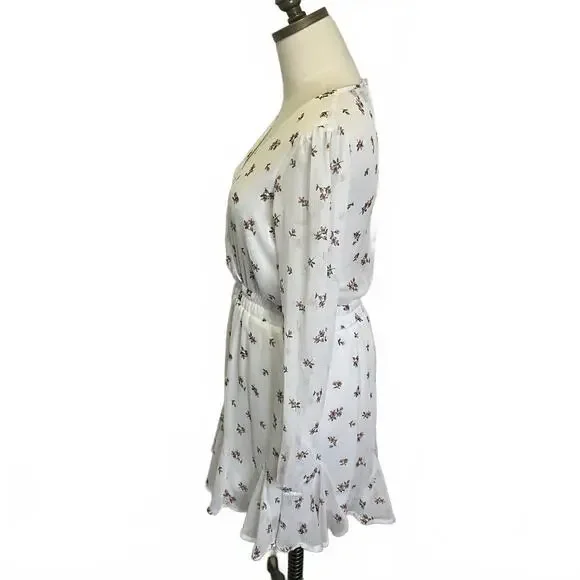Trixxi Women's Size Small White Floral Long Sleeve V Neck Faux Wrap Dress - Picture 11 of 14